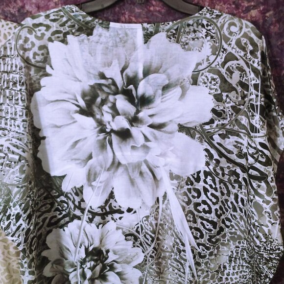 Lot(2) Blouses Tops Lady-XL Burnout Scarf Flutter Sleeve Flower Sequin Animal - Picture 9 of 9